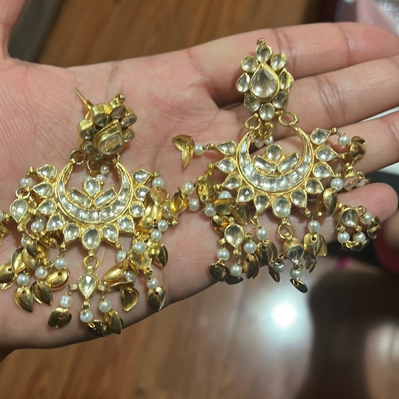 Real silver 24k gold plated kundan earrings - Picture 1 of 3